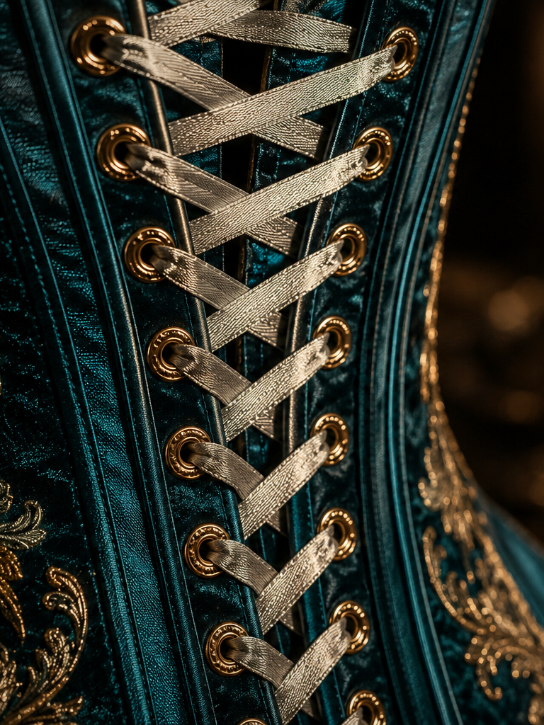 Détail de laçage d'un corset brodé — savoir-faire Velara Muse