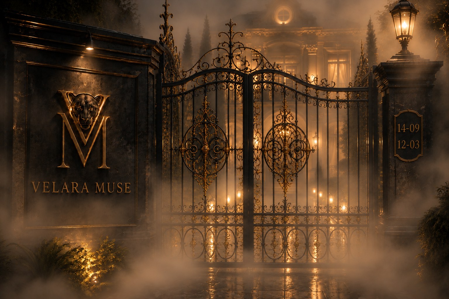 Le portail de la Maison Velara Muse, la nuit